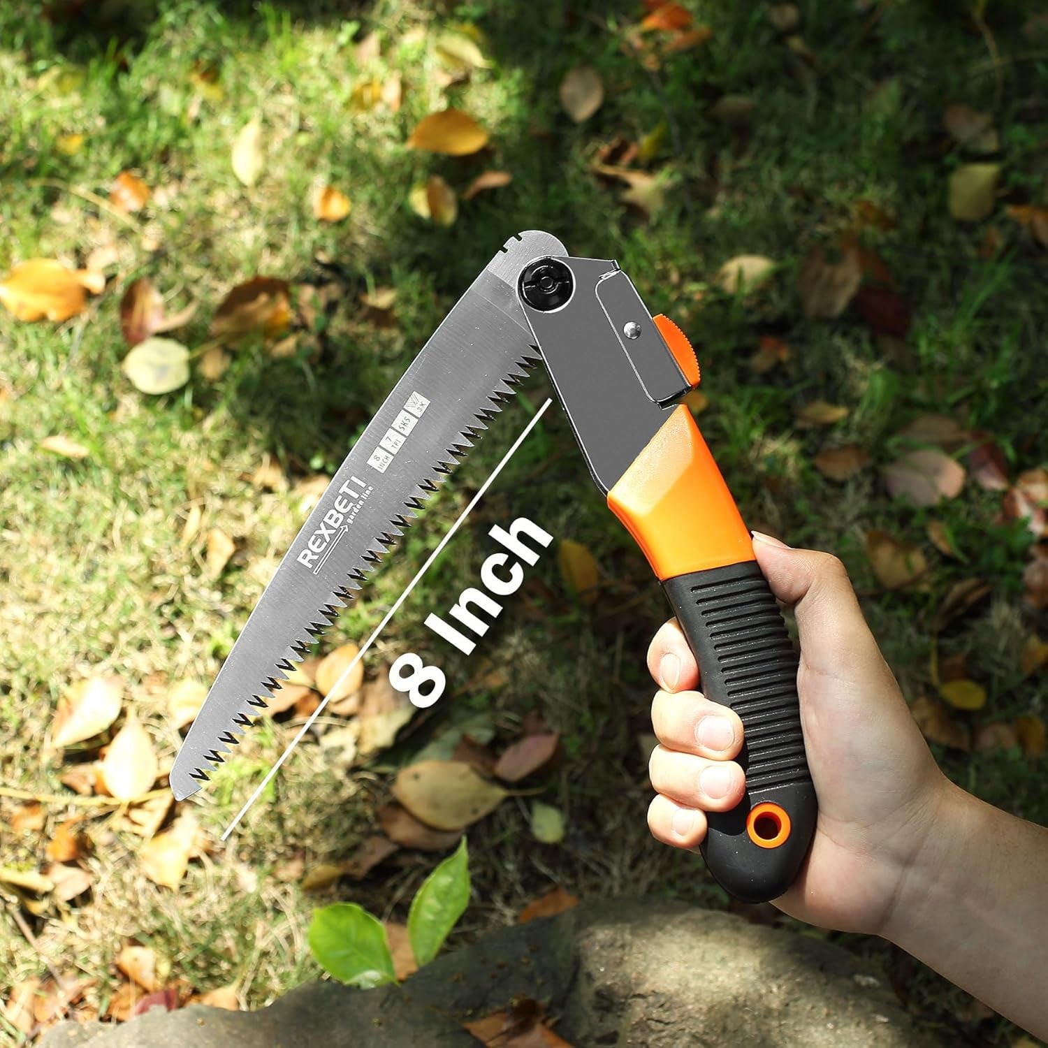 Folding Saw, Compact Design 8 Inch Blade Hand Saw for Wood Camping, Dry Wood Pruning Saw with Hard Teeth, Quality SK-5 Steel