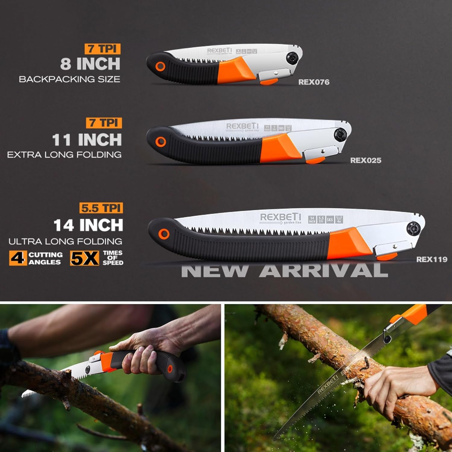 Folding Saw, Compact Design 8 Inch Blade Hand Saw for Wood Camping, Dry Wood Pruning Saw with Hard Teeth, Quality SK-5 Steel